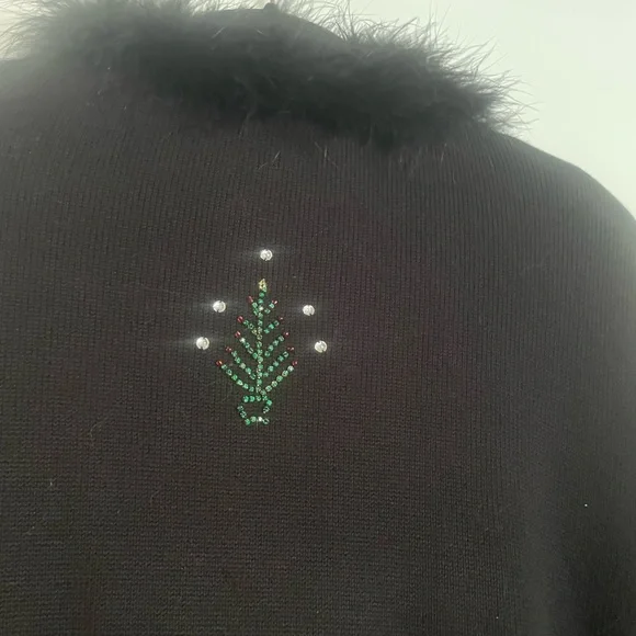 2 Pc Elegant Berek Christmas Knit Cardigan & Matching Tee w Bejeweled Trees L - Picture 5 of 11